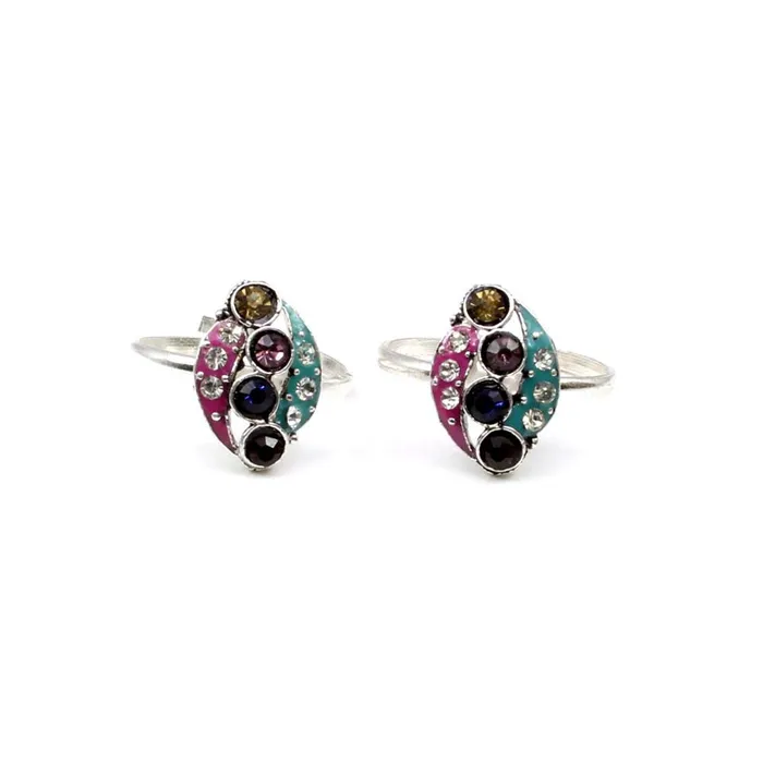 Karizma Jewels Necklaces Indian Style Handmade Crystal Enamel Toe Rings Pair Real Solid Silver for women Karizma Jewels Necklaces Indian Style Handmade Crystal Enamel Toe Rings Pair Real Solid Silver for women