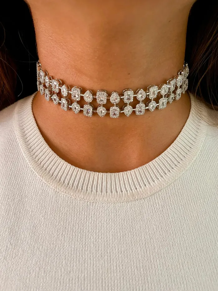 Maharani 4 Layer Dimonte Minar Dimonte 2 Layer Statement Choker Necklace Set Necklace Earrings PRERTO ECOMMERCE PRIVATE LIMITED Necklaces
