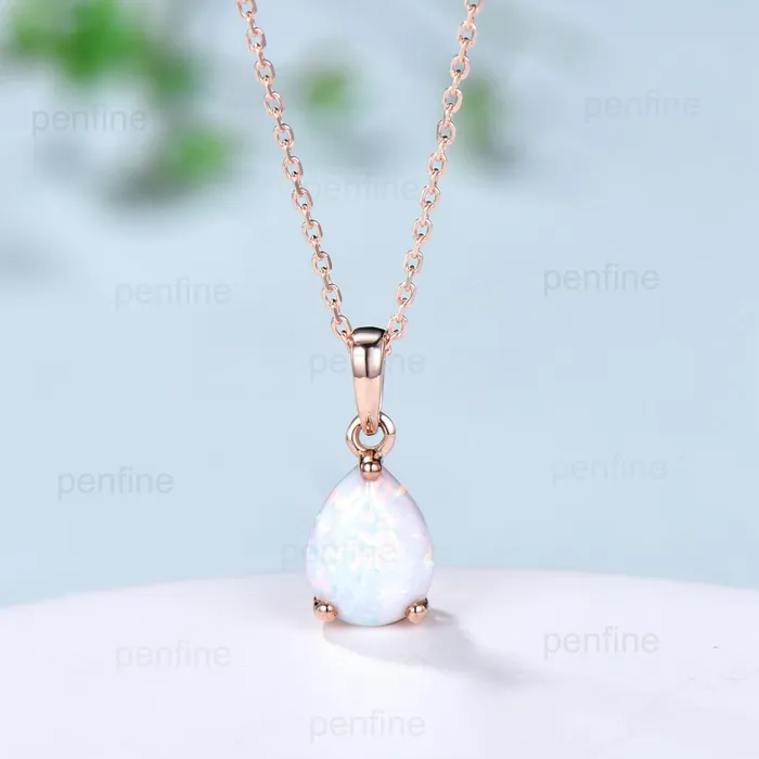 Necklaces PENFINE Dainty fire opal pendant necklace solitaire white opal pendant 14k18k rose gold minimalist October birthstone pendant necklace for women Necklaces PENFINE Dainty fire opal pendant necklace solitaire white opal pendant 14k18k rose gold minimalist October birthstone pendant necklace for women