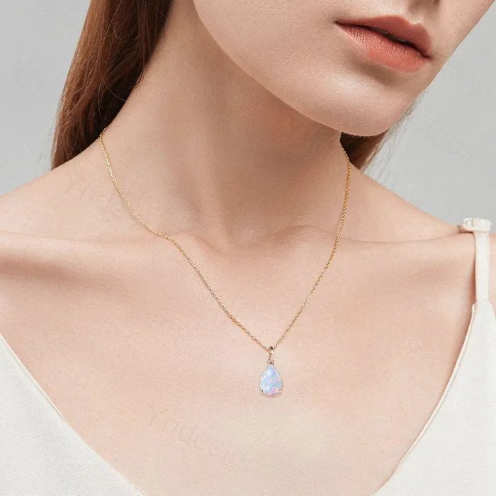 Necklaces PENFINE Dainty fire opal pendant necklace solitaire white opal pendant 14k18k rose gold minimalist October birthstone pendant necklace for women Necklaces PENFINE Dainty fire opal pendant necklace solitaire white opal pendant 14k18k rose gold minimalist October birthstone pendant necklace for women
