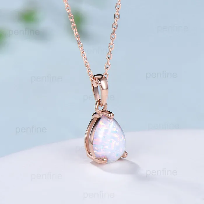 Necklaces PENFINE Dainty fire opal pendant necklace solitaire white opal pendant 14k18k rose gold minimalist October birthstone pendant necklace for women Necklaces PENFINE Dainty fire opal pendant necklace solitaire white opal pendant 14k18k rose gold minimalist October birthstone pendant necklace for women