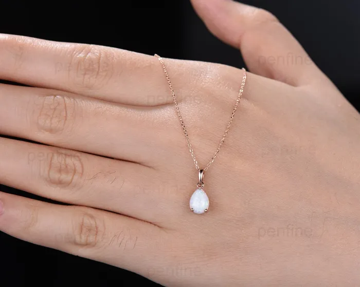 Necklaces PENFINE Dainty fire opal pendant necklace solitaire white opal pendant 14k18k rose gold minimalist October birthstone pendant necklace for women Necklaces PENFINE Dainty fire opal pendant necklace solitaire white opal pendant 14k18k rose gold minimalist October birthstone pendant necklace for women
