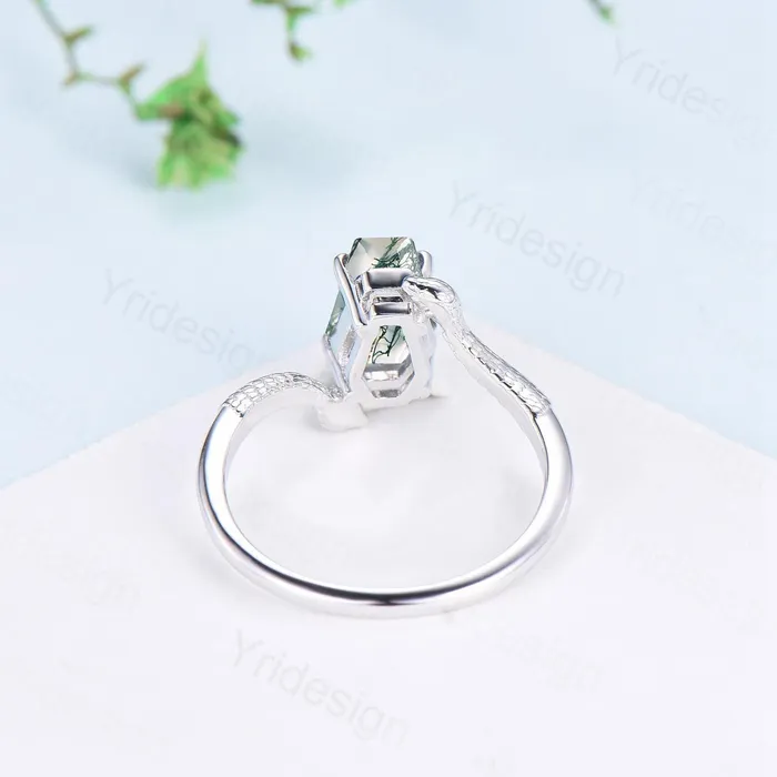 PENFINE Rings Unique Snake green moss agate engagement ring coldblooded coffin shaped green stone three stone wedding ring women anniversary promise gift PENFINE Rings Unique Snake green moss agate engagement ring coldblooded coffin shaped green stone three stone wedding ring women anniversary promise gift