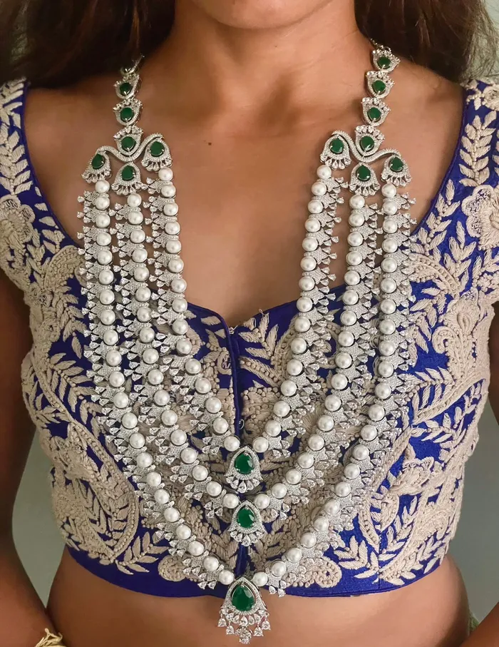 PRERTO ECOMMERCE PRIVATE LIMITED 3 Layer Dimonte Drop Pearl Setting Emerald Necklace Set Earrings Necklace Necklaces PRERTO ECOMMERCE PRIVATE LIMITED 3 Layer Dimonte Drop Pearl Setting Emerald Necklace Set Earrings Necklace Necklaces
