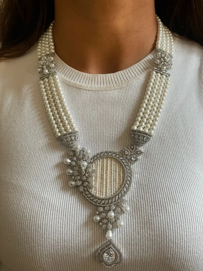 PRERTO ECOMMERCE PRIVATE LIMITED Necklaces Vintage Diana Pearly Diamond Necklace Set PRERTO ECOMMERCE PRIVATE LIMITED Necklaces Vintage Diana Pearly Diamond Necklace Set
