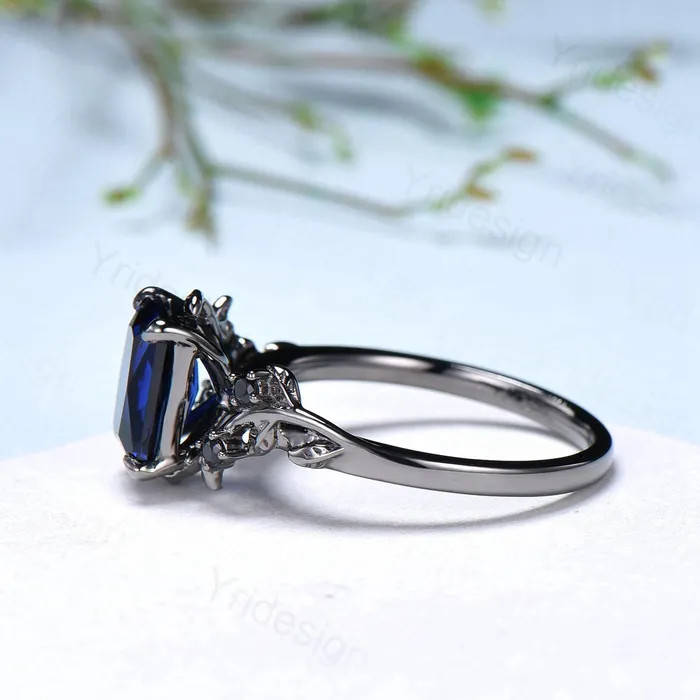 Rings PENFINE Nature Inspired black gold sapphire engagement ring emerald cut twig vine September birthstone engagement ring cluster spinel promise gift Rings PENFINE Nature Inspired black gold sapphire engagement ring emerald cut twig vine September birthstone engagement ring cluster spinel promise gift