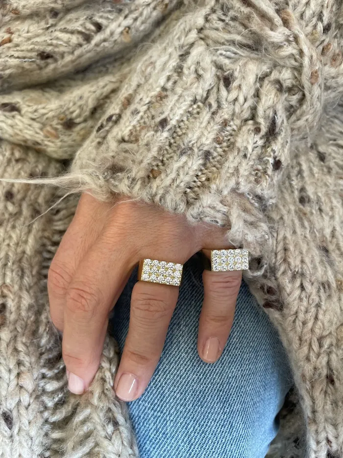 Shylee Rose Jewelry Rings 3 Row Diamond Rectangle Ring