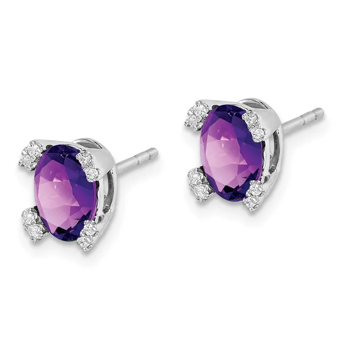 WB Choice Jewelry Earrings 14k White Gold Oval Amethyst and Diamond EarringsWBCEM7104AM006WA WB Choice Jewelry Earrings 14k White Gold Oval Amethyst and Diamond EarringsWBCEM7104AM006WA