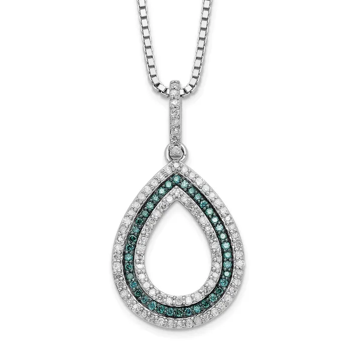 WB Choice Jewelry Necklaces Sterling Silver Rhod Plated Blue and White Diamond Teardrop Pendant NecklacWBCQP3679