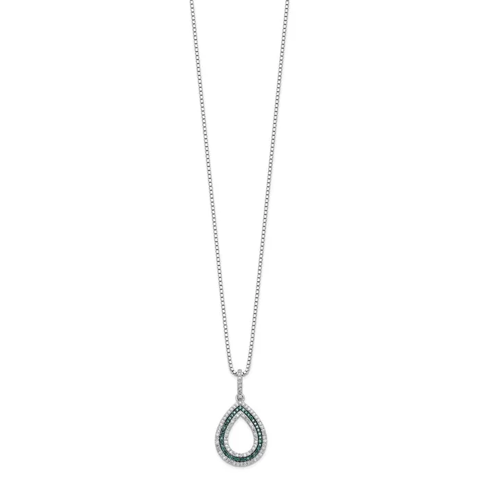 WB Choice Jewelry Necklaces Sterling Silver Rhod Plated Blue and White Diamond Teardrop Pendant NecklacWBCQP3679 WB Choice Jewelry Necklaces Sterling Silver Rhod Plated Blue and White Diamond Teardrop Pendant NecklacWBCQP3679