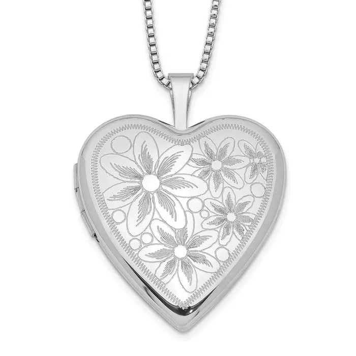 WB Choice Jewelry Necklaces Sterling Silver Rhodiumplated 20mm with Daisies Heart Locket NecklaceWBCQLS24218