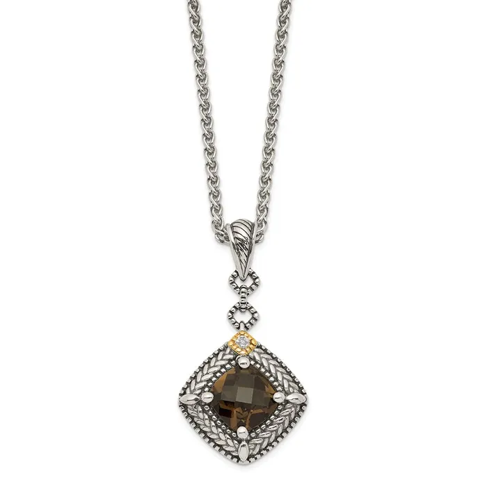 WB Choice Jewelry Sterling Silver w 14K Accent Smoky Quartz Diamond Dangle NecklaceWBCQTC1674 Necklaces WB Choice Jewelry Sterling Silver w 14K Accent Smoky Quartz Diamond Dangle NecklaceWBCQTC1674 Necklaces