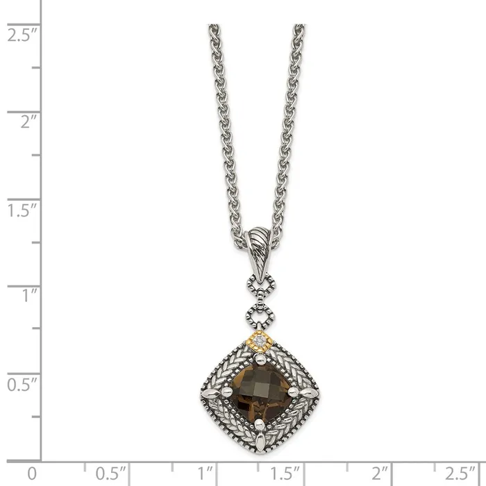 WB Choice Jewelry Sterling Silver w 14K Accent Smoky Quartz Diamond Dangle NecklaceWBCQTC1674 Necklaces WB Choice Jewelry Sterling Silver w 14K Accent Smoky Quartz Diamond Dangle NecklaceWBCQTC1674 Necklaces