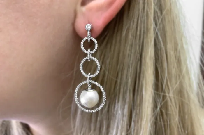 Albert Hern Earrings Earrings 18kt Gold Circle Drop with Pearls Diamonds