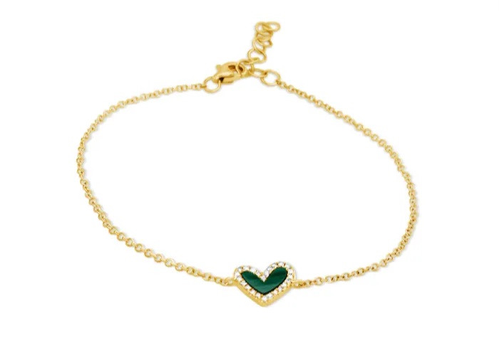 Bracelets Bracelet 14kt Gold Malachite Heart and Diamond Albert Hern