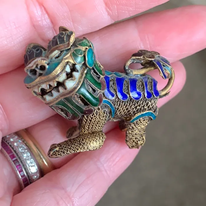 Earrings Love Vintage Paris Foo Dog Figure Enamel Sterling Vermeil Articulated Vintage Earrings Love Vintage Paris Foo Dog Figure Enamel Sterling Vermeil Articulated Vintage
