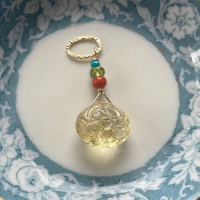 Love Vintage Paris Necklaces Carved Citrine Flower Necklace Coral Peridot Turquoise Gold Filled Handmade Love Vintage Paris Necklaces Carved Citrine Flower Necklace Coral Peridot Turquoise Gold Filled Handmade