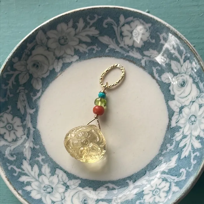 Love Vintage Paris Necklaces Carved Citrine Flower Necklace Coral Peridot Turquoise Gold Filled Handmade