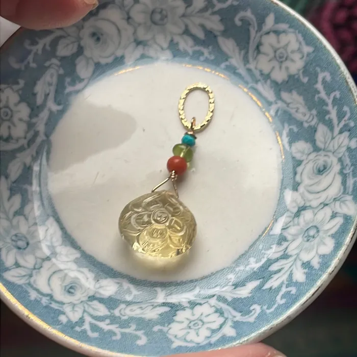 Love Vintage Paris Necklaces Carved Citrine Flower Necklace Coral Peridot Turquoise Gold Filled Handmade