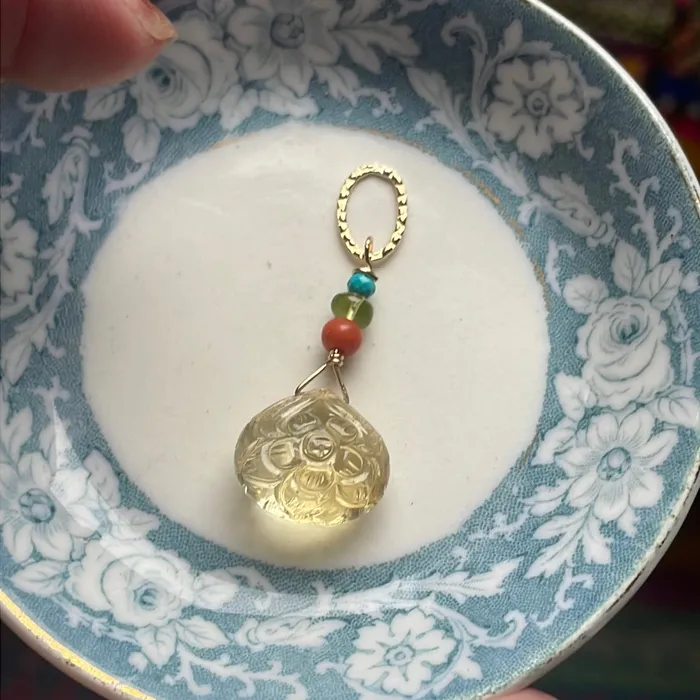 Love Vintage Paris Necklaces Carved Citrine Flower Necklace Coral Peridot Turquoise Gold Filled Handmade