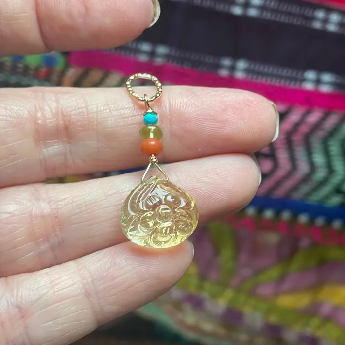 Love Vintage Paris Necklaces Carved Citrine Flower Necklace Coral Peridot Turquoise Gold Filled Handmade