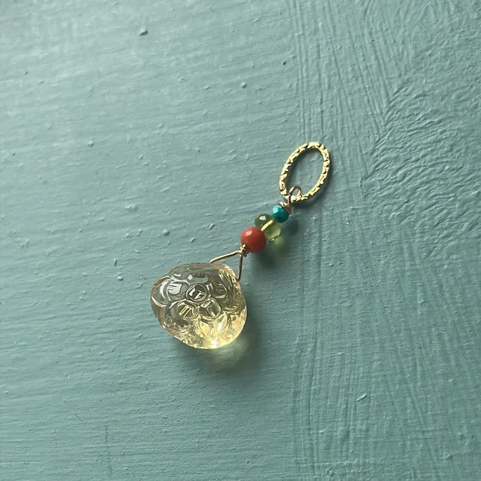 Love Vintage Paris Necklaces Carved Citrine Flower Necklace Coral Peridot Turquoise Gold Filled Handmade