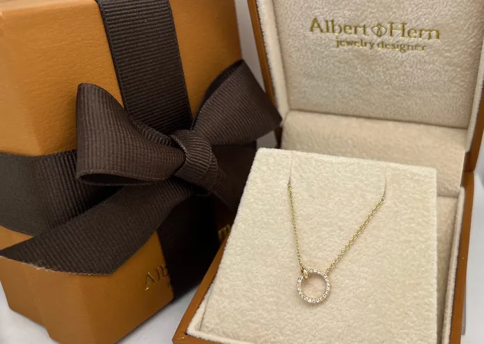 Necklaces Albert Hern Necklace 14kt Yellow Gold open circle witd diamonds