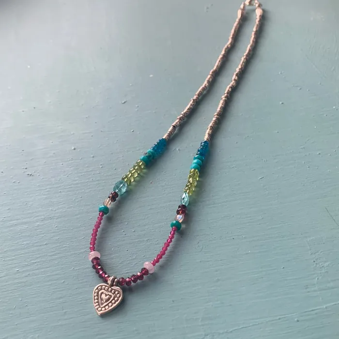 Necklaces Love Vintage Paris Bohemian Gemstone Necklace Hill Tribe Engraved Silver Heart Pendant Handmade