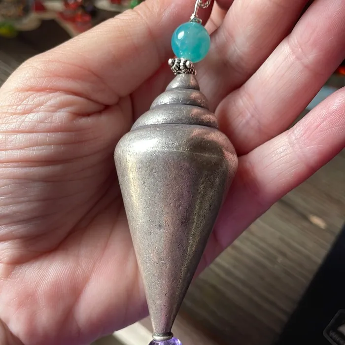 Necklaces Vintage Paris Jewelry Huge Shell Pendant Amazonite Kunzite and Coral Sterling Silver Handmade