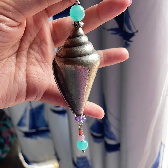 Necklaces Vintage Paris Jewelry Huge Shell Pendant Amazonite Kunzite and Coral Sterling Silver Handmade