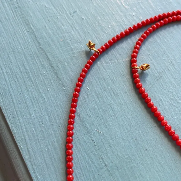 Vintage Paris Jewelry Necklaces Italian Coral Beaded Necklace Chalcedony Stars Gold Filled Handmade Vintage Paris Jewelry Necklaces Italian Coral Beaded Necklace Chalcedony Stars Gold Filled Handmade