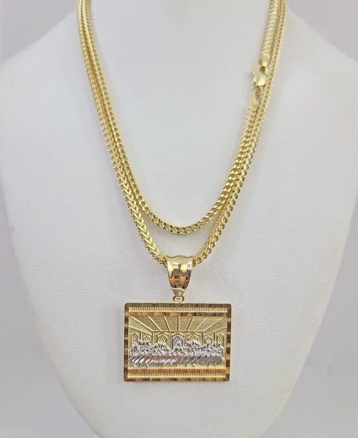 10K Franco Chain Last Supper Pendant Charm Necklace 1824 2mm Gold SET Yellow Gold and Diamond Necklaces 10K Franco Chain Last Supper Pendant Charm Necklace 1824 2mm Gold SET Yellow Gold and Diamond Necklaces