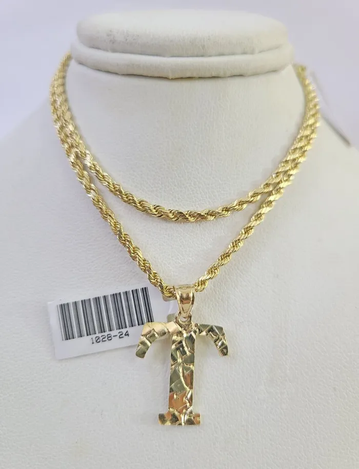 10k Gold Initial T Charm Rope Chain 1626 25mm SET Necklace Alphabet Pendant Gold and Diamond Necklaces 10k Gold Initial T Charm Rope Chain 1626 25mm SET Necklace Alphabet Pendant Gold and Diamond Necklaces