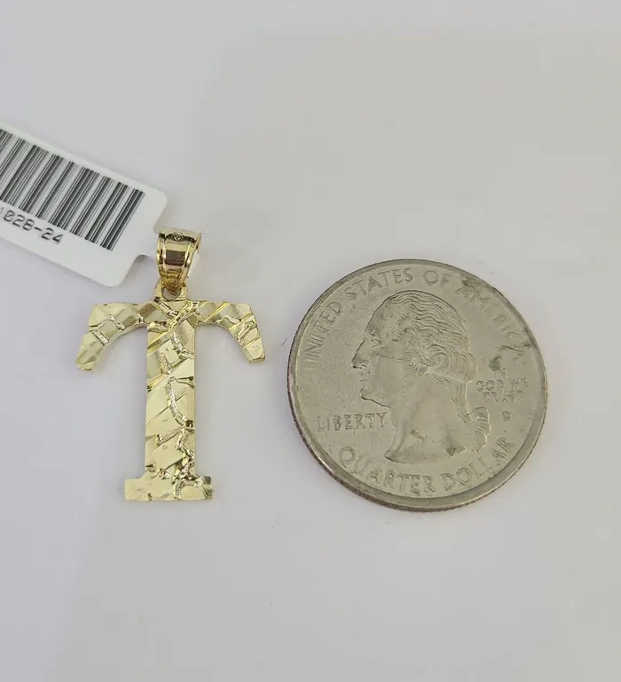 10k Gold Initial T Charm Rope Chain 1626 25mm SET Necklace Alphabet Pendant Gold and Diamond Necklaces