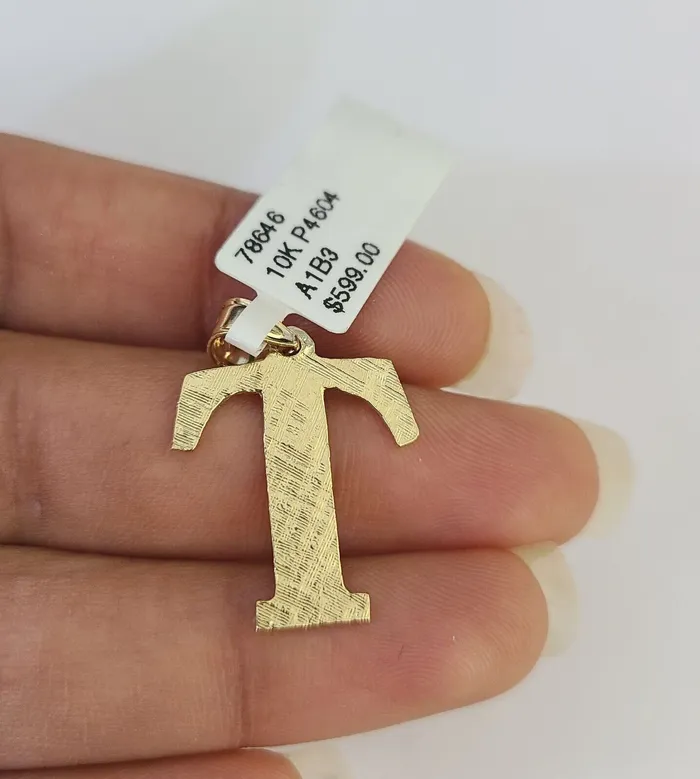 10k Gold Initial T Charm Rope Chain 1626 25mm SET Necklace Alphabet Pendant Gold and Diamond Necklaces