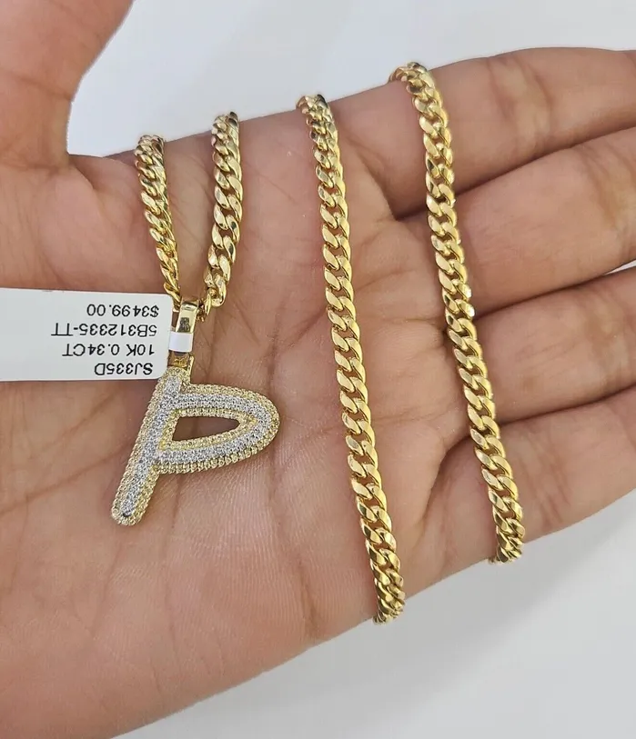 10k Miami Cuban Chain P Diamond Charm Set 4mm 1826Yellow Gold Necklace Pendant Globalwatches10 Necklaces 10k Miami Cuban Chain P Diamond Charm Set 4mm 1826Yellow Gold Necklace Pendant Globalwatches10 Necklaces