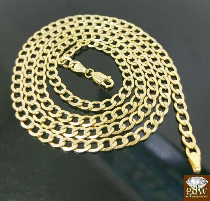 10k yellow gold Cuban curb link chain Necklace 20 30 inch Mens Ladies 4mm Gold and Diamond Necklaces 10k yellow gold Cuban curb link chain Necklace 20 30 inch Mens Ladies 4mm Gold and Diamond Necklaces