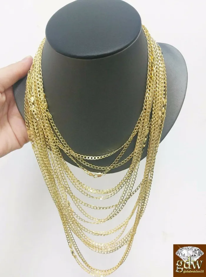 10k yellow gold Cuban curb link chain Necklace 20 30 inch Mens Ladies 4mm Gold and Diamond Necklaces
