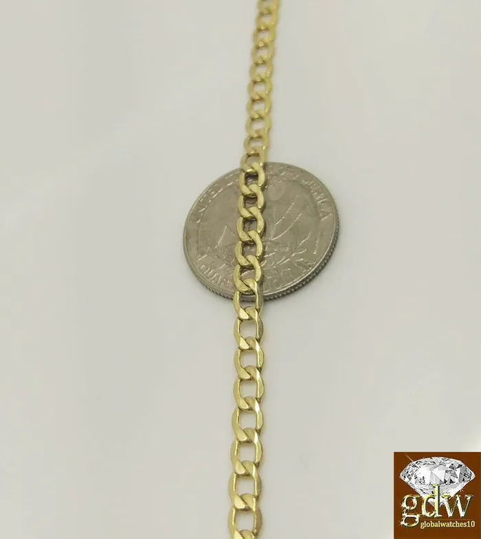 10k yellow gold Cuban curb link chain Necklace 20 30 inch Mens Ladies 4mm Gold and Diamond Necklaces