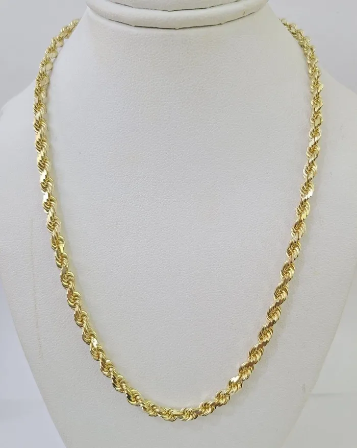 14k Real Solid Rope Chain Yellow Gold 4mm 1826 Inch Men Women Genuine Globalwatches10 Necklaces 14k Real Solid Rope Chain Yellow Gold 4mm 1826 Inch Men Women Genuine Globalwatches10 Necklaces