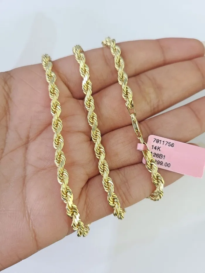 14k Real Solid Rope Chain Yellow Gold 4mm 1826 Inch Men Women Genuine Globalwatches10 Necklaces