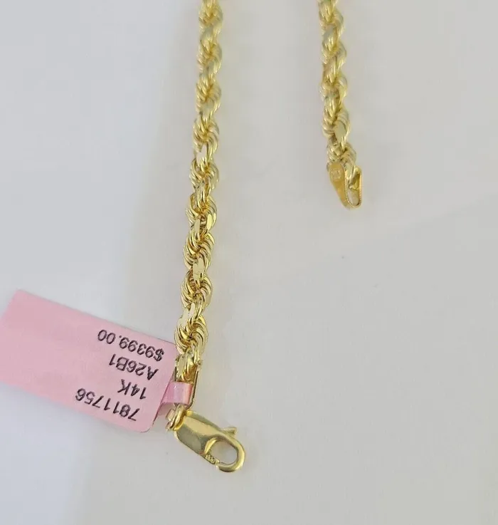 14k Real Solid Rope Chain Yellow Gold 4mm 1826 Inch Men Women Genuine Globalwatches10 Necklaces