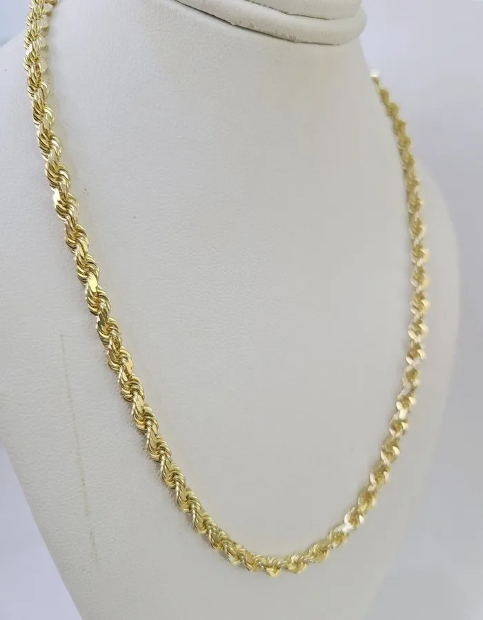 14k Real Solid Rope Chain Yellow Gold 4mm 1826 Inch Men Women Genuine Globalwatches10 Necklaces