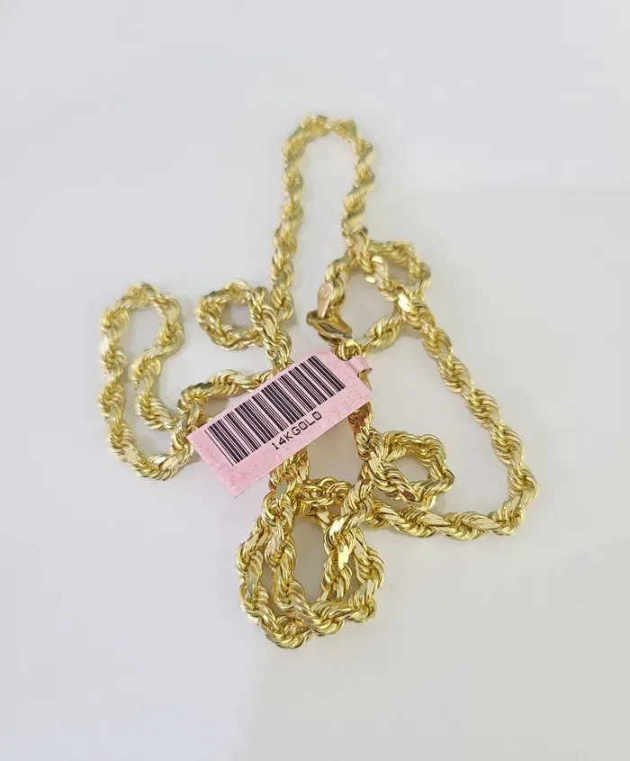 14k Real Solid Rope Chain Yellow Gold 4mm 1826 Inch Men Women Genuine Globalwatches10 Necklaces