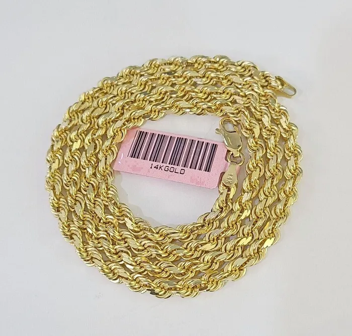 14k Real Solid Rope Chain Yellow Gold 4mm 1826 Inch Men Women Genuine Globalwatches10 Necklaces