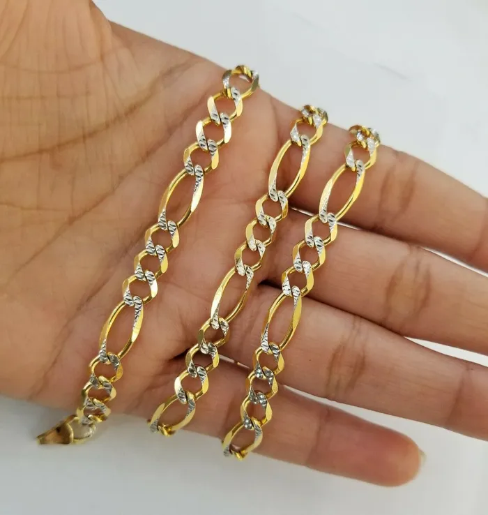 22 Real 14K Yellow Gold Figaro Link Chain 6mm Necklace Diamond Cut Lobster Globalwatches10 Necklaces