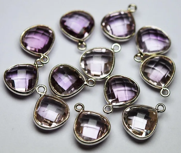 925 Sterling Silver Natural Pink Amethyst Faceted Heart Shape Connector 3 Piece Of 14mm Beads Supplies USA Necklaces