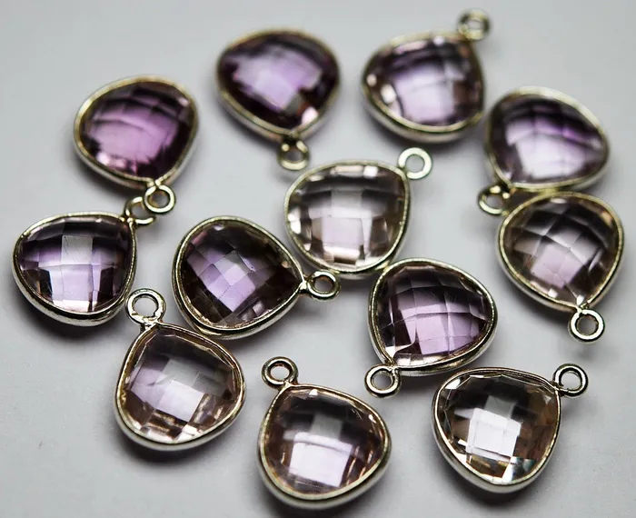 925 Sterling Silver Natural Pink Amethyst Faceted Heart Shape Connector 3 Piece Of 14mm Beads Supplies USA Necklaces
