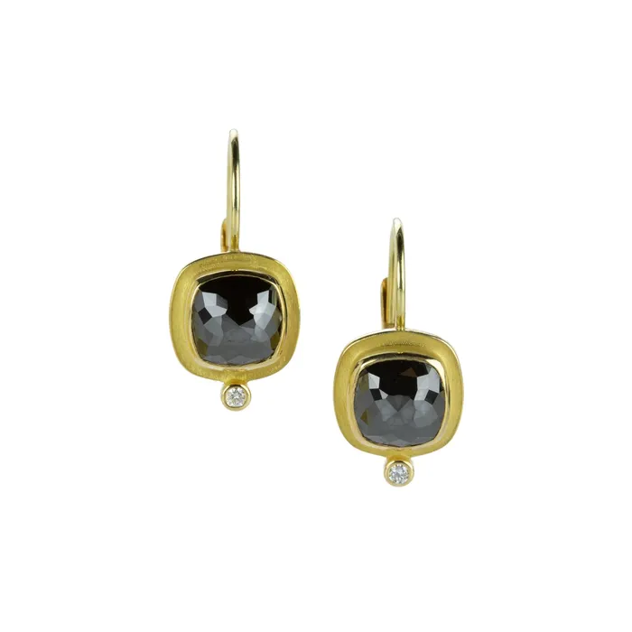 Barbara Heinrich Earrings Rose Cut Cushion Black Diamond Earrings