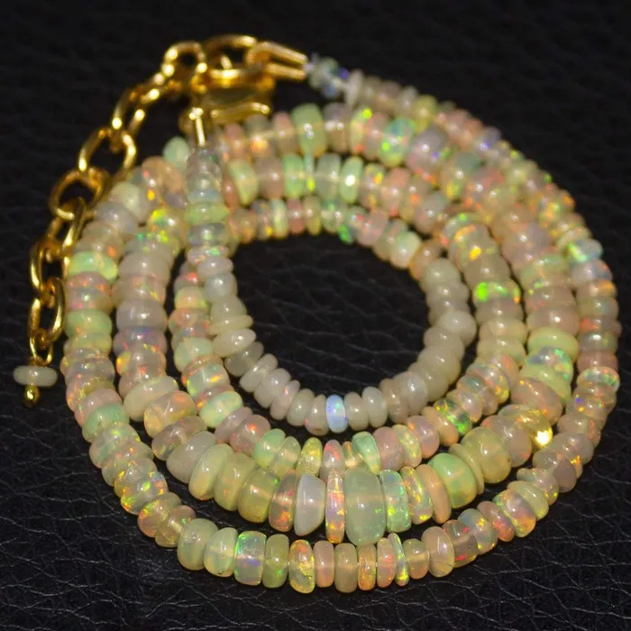 Beads Supplies USA Natural Ethiopian Welo Opal Gold Plated Smooth Rondelle Necklace 5mm 3mm 165 Necklaces
